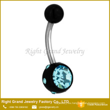 14G titanio negro IP CZ rosa Aqua acero quirúrgico ombligo anillo